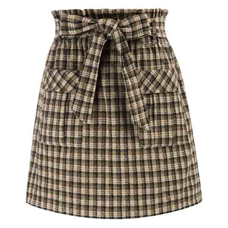 Women High Waist Paperbag Skirt Casual Short A-Line Skirts with Pockets S-XXL