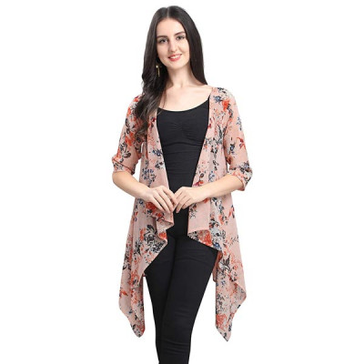Women's Shrug (Light peach floral print Shrug / Jacket with 3/4th sleeves)