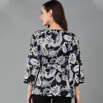 Women's Shrug (Multi Colored Printed Crepe Short Jacket with Waist tie-up & Bell Sleeve)