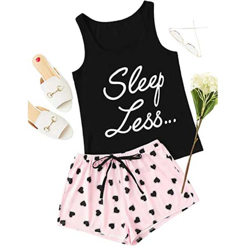 Women's Cute Sleeveless Tank Top and Shorts Sleepwear Pajama Set