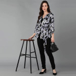 Women's Shrug (Multi Colored Printed Crepe Short Jacket with Waist tie-up & Bell Sleeve)