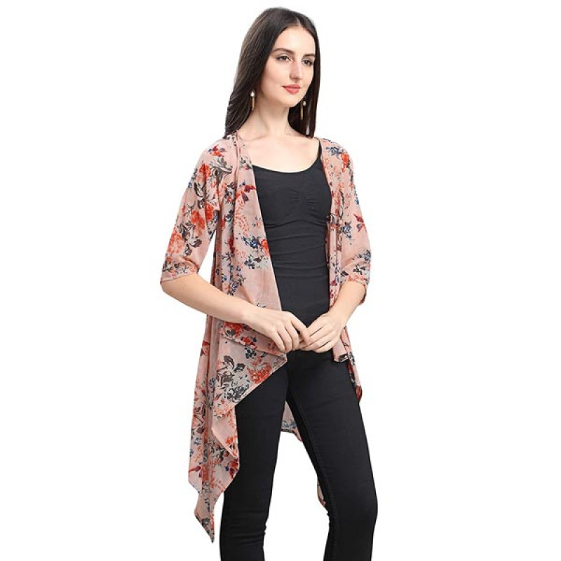 Women's Shrug (Light peach floral print Shrug / Jacket with 3/4th sleeves)