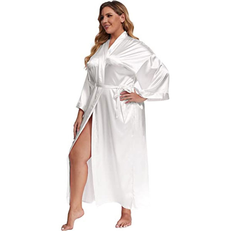 Women's Plus Size Long Satin Robes Plus Size Long Silk Robes Kimonos Sleepwear Dressing Gown